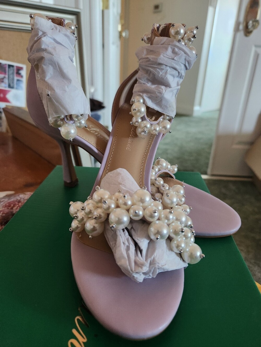 Lauren Lorraine Lilac Pearl-Embellished Heeled Sandals